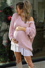 Light Pink V-Neck Soft Maternity Sweater