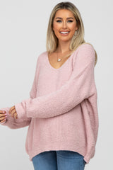 Light Pink V-Neck Soft Maternity Sweater