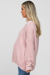 Light Pink V-Neck Soft Maternity Sweater