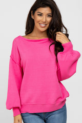 Fuchsia Boat Neck Bubble Sleeve Maternity Sweater