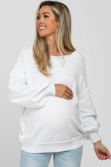 White Boat Neck Bubble Sleeve Maternity Sweater