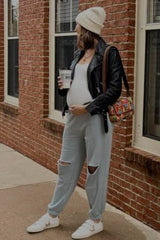 Light Blue Ripped Knee Maternity Sweatpants