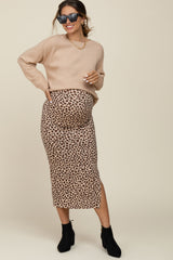 Brown Animal Print Fitted Maternity Midi Skirt