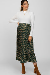 Forest Green Floral Pleated Maternity Skirt