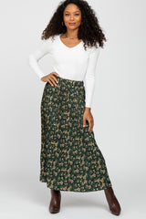 Forest Green Floral Pleated Maternity Skirt