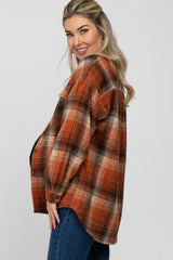 Rust Plaid Maternity Shacket