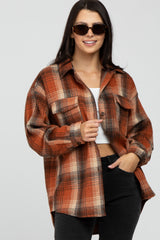 Rust Plaid Maternity Shacket