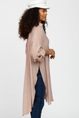 Taupe Button Front Side Slit Oversized Blouse