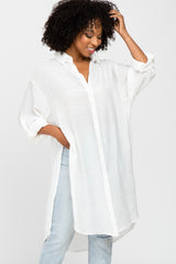 Ivory Button Front Side Slit Oversized Maternity Blouse