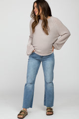 Blue Straight Leg Frayed Hem Maternity Jeans