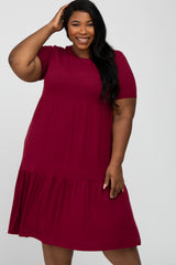 Burgundy Ribbed Tiered Plus Dress