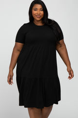 Black Ribbed Tiered Plus Dress