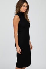 Black Ribbed Mock Neck Dress