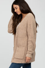 Taupe Ribbed Cable Knit Cardigan