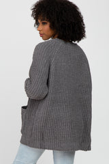 Charcoal Ribbed Cable Knit Cardigan