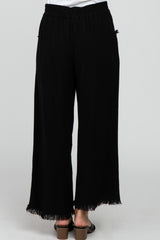 Black Linen Frayed Hem Crop Pants