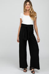 Black High Waist Tie Front Wide Maternity Pants