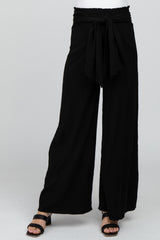 Black High Waist Tie Front Wide Maternity Pants