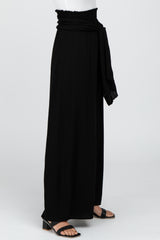 Black High Waist Tie Front Wide Pants