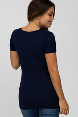 Navy Blue V-Neck Ruched Side Maternity Top