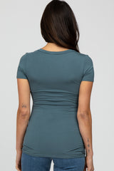 Teal V-Neck Ruched Side Top