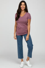 Mauve V-Neck Ruched Side Top