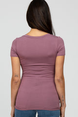 Mauve V-Neck Ruched Side Top