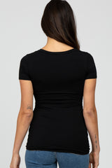 Black V-Neck Ruched Side Top