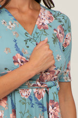 Mint Green Floral Waist Tie Dress