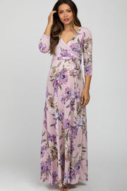 Lavender Floral Maternity Wrap Maxi Dress