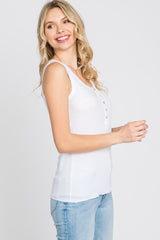 White Ribbed Button Front Tank Top