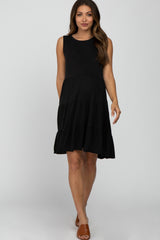 Black Tiered Sleeveless Maternity Dress