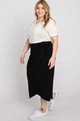 Black Wrap Plus Midi Skirt