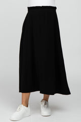 Black Ruffle Waist Maternity Midi Skirt