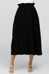 Black Ruffle Waist Midi Skirt