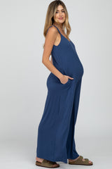 Blue Cross Back Wide Leg Maternity Jumpsuit