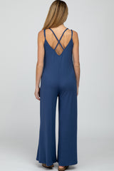 Blue Cross Back Wide Leg Maternity Jumpsuit