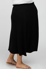 Black Gathered Waist Maternity Plus Midi Skirt