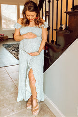 Sage Floral Smocked Hi-Low Maternity Maxi Dress