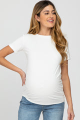 White Basic Short Sleeve Maternity Top