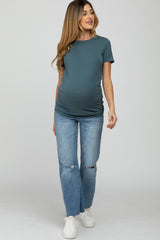 Blue Basic Short Sleeve Maternity Top