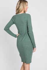 Light Olive Knit Long Sleeve Dress