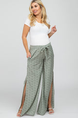 Light Olive Ditsy Floral Side Slit Maternity Pants