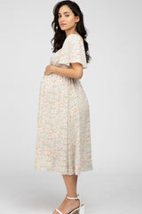 Cream Floral Smocked Square Neck Maternity Midi Dress