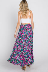 Fuchsia Floral Hi-Low Button Front Skirt