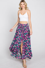 Fuchsia Floral Hi-Low Button Front Maternity Skirt