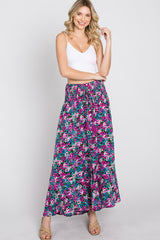 Fuchsia Floral Hi-Low Button Front Skirt