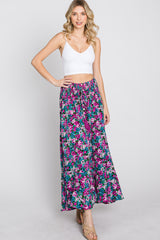 Fuchsia Floral Hi-Low Button Front Skirt
