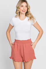 Salmon Ruffle Hem Shorts