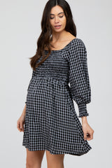 Black Plaid Smocked Maternity Dress